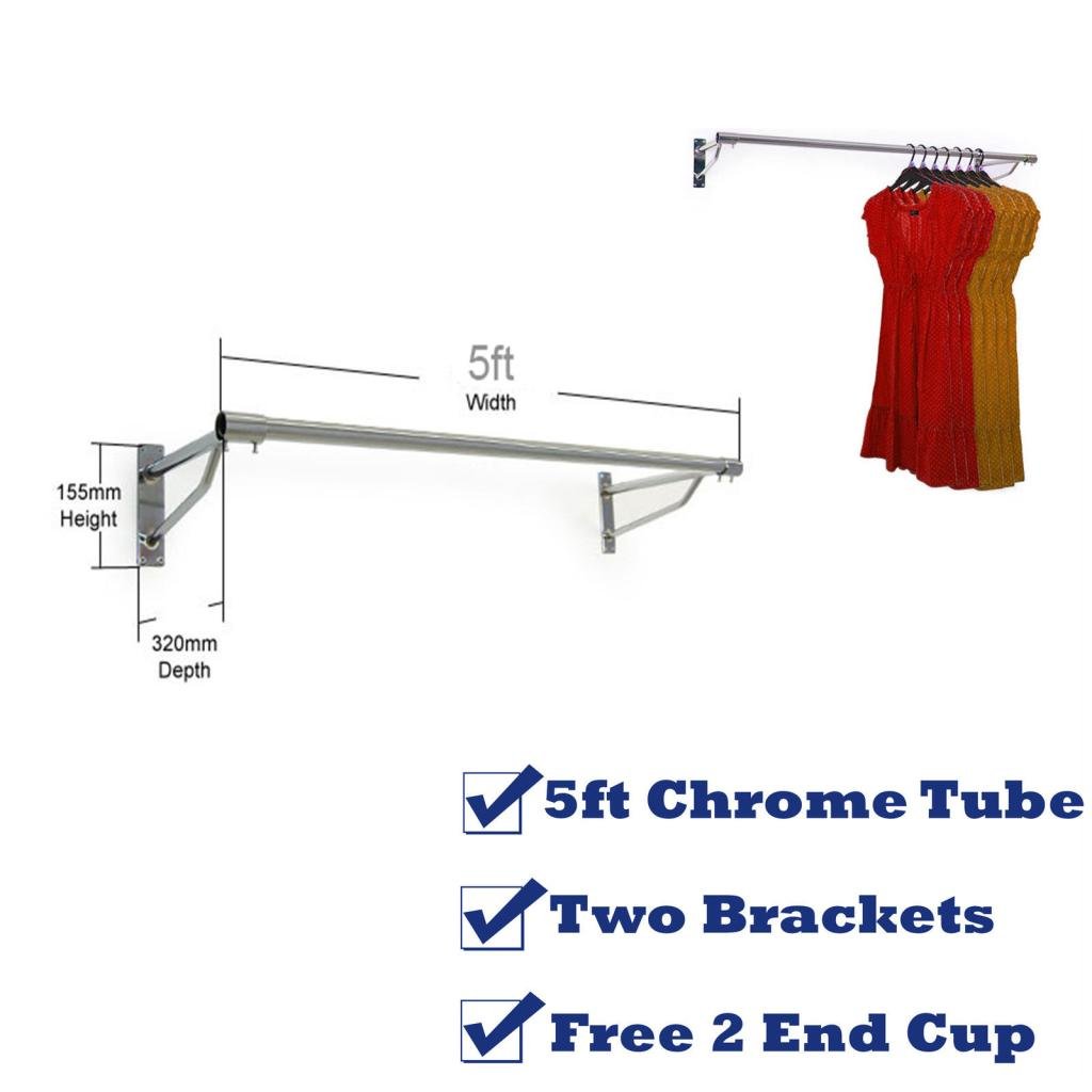 25mm 5ft GARMENT CLOTHES RAIL WALL MOUNTED HANGING RAIL DISPLAY TUBING