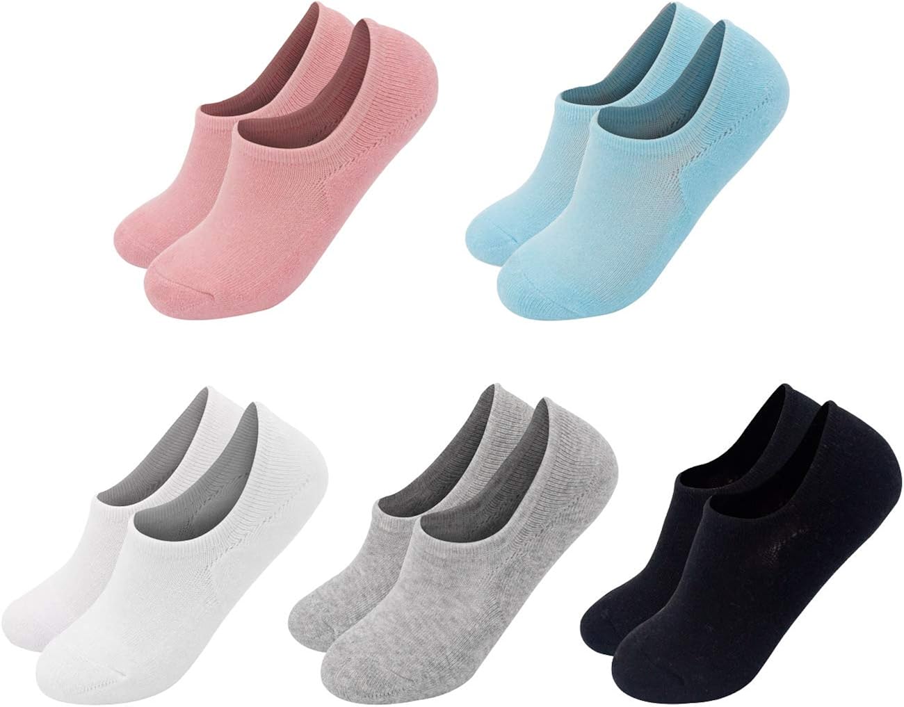 FITEXTREME 5 Pack Womens Classic Cushioned Thick No Show Socks Non Slip