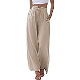 Tanming Wide Leg Linen Pants for Women Summer Flowy High Waisted Beach Palazzo Trousers