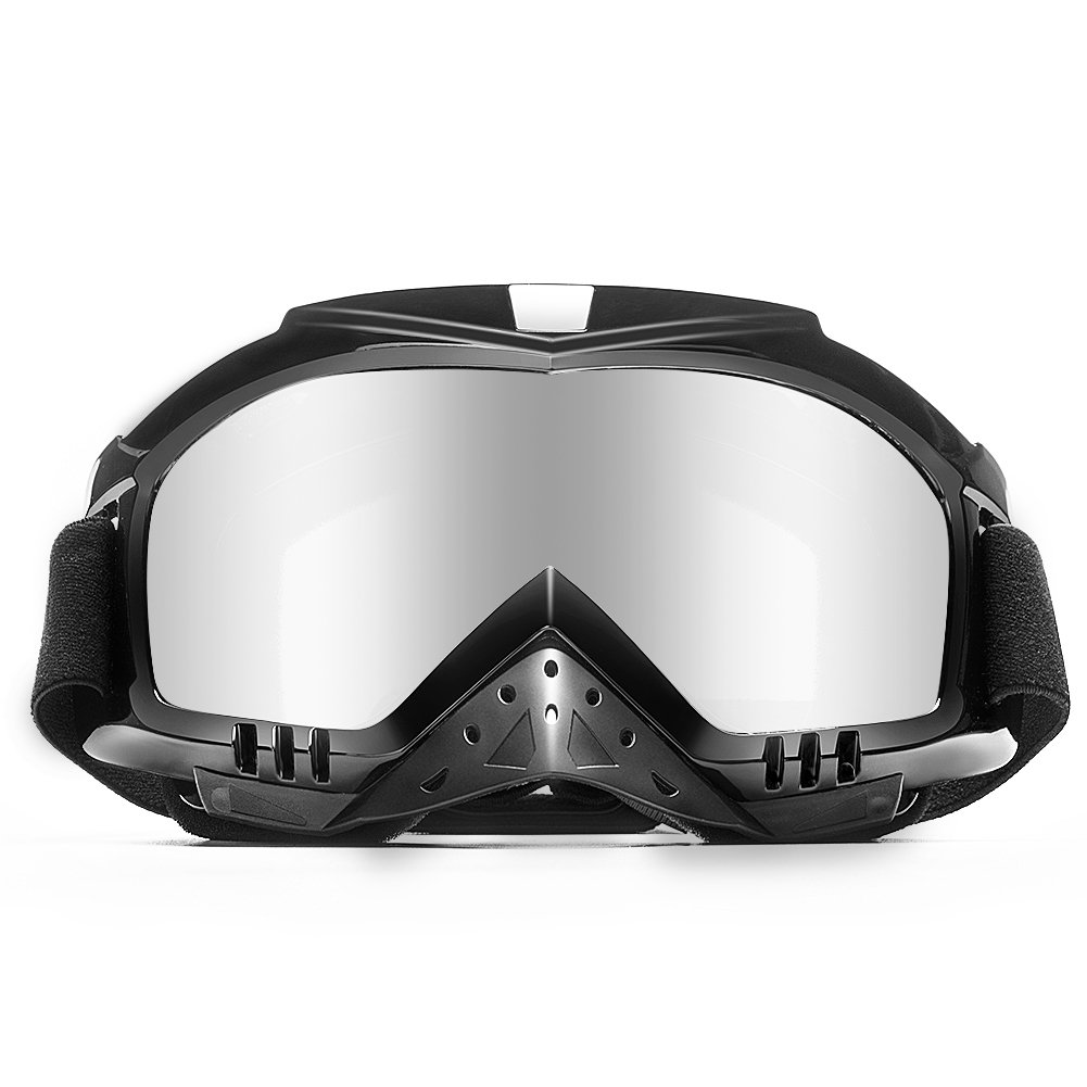 4-FQ Motorcycle Goggles Dirt Bike Goggles Bendable Anti UV Safety Snow Skiing Unisex Goggles Windproof Dustproof Scratch-Resistant Anti-fog Motocross Goggles(Color Sliver)