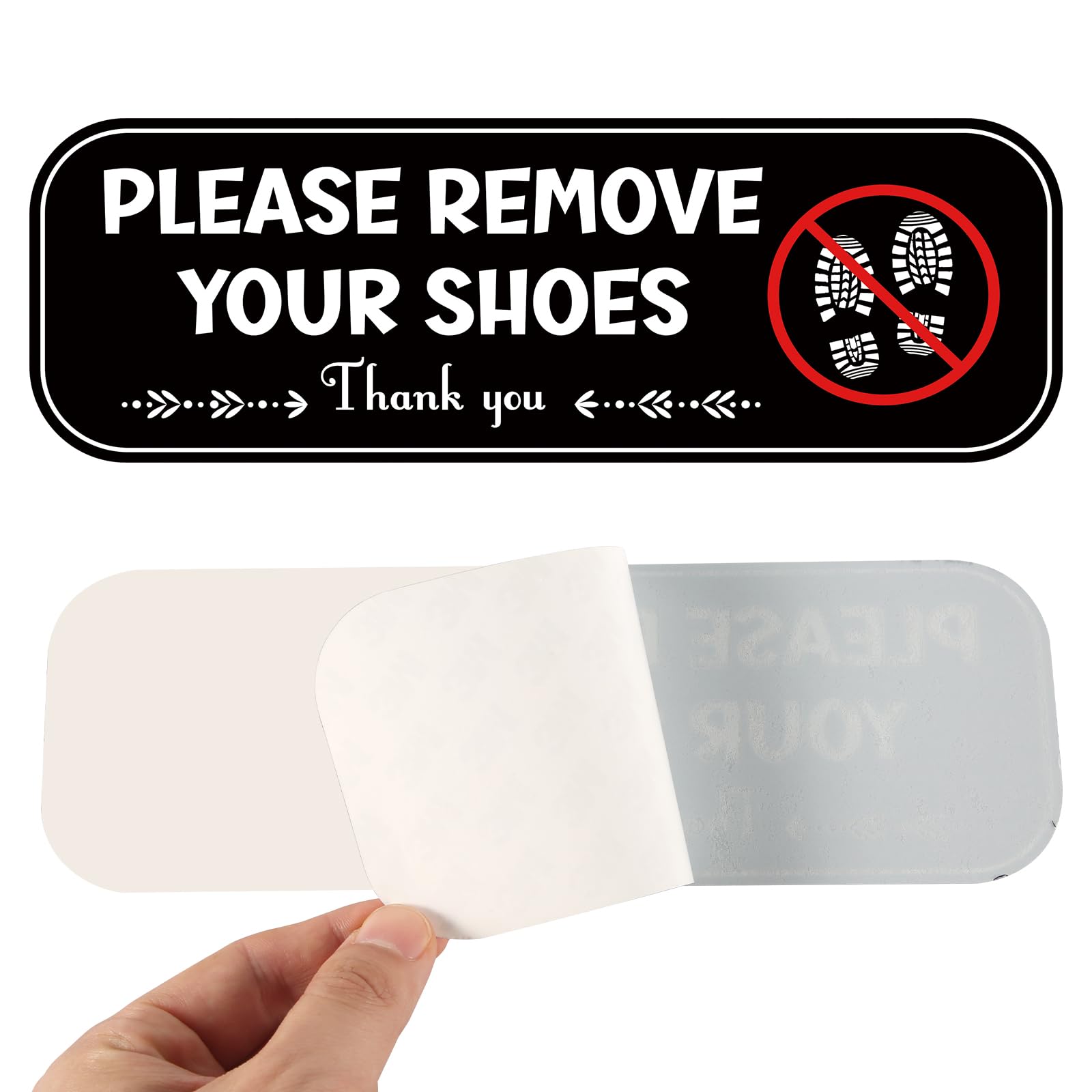 PEUTIER 3x9in Acrylic Please Remove Shoes Sign for Front Door - Home, Office, Cafes, Restaurants and Other Places
