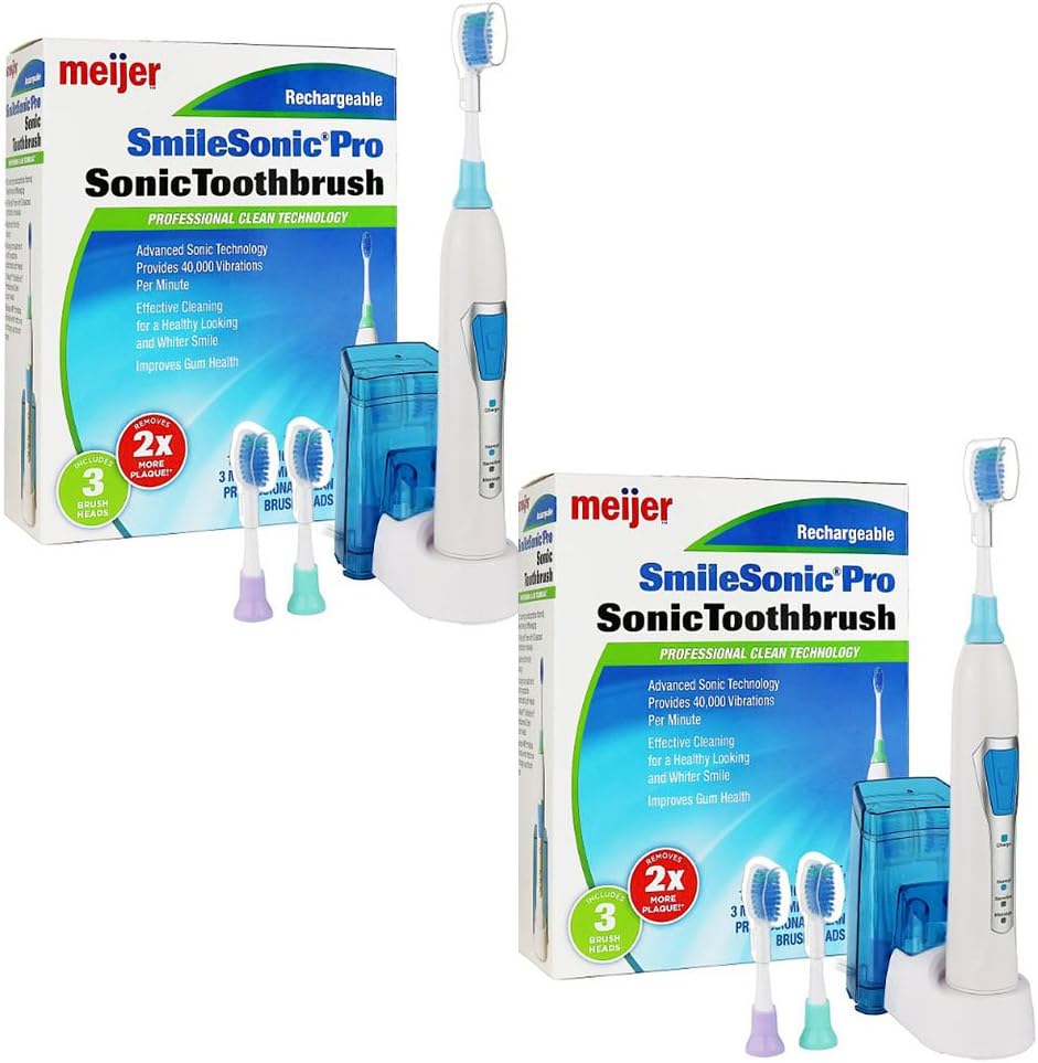 2 Powerful Meijer Sonic Pro Rechargeable Electric Toothbrushes, 3 Brushing Modes, 2 Minute Timer