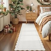 GarveeHome 2x6 Scalloped Washable Runner Rug for Kitchen, Soft Beige Hallway Runner Non Slip Entryway Rug Farmhouse Thin Laundry Mat Stain Resistant Carpet for Bedroom Bathroom Beside Rug