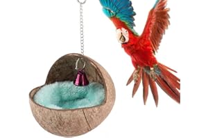 KEERSI Natural Coconut Shell Bird Nest House Bed with Warm Pad for Parrot Parakeet Hamster Rat Mice Chinchilla Cage Toy Nesting Box
