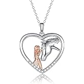 KOORASY Girls Horse Necklace, Sterling Silver Necklaces for Girls Women, Heart Shaped Horse Cubic Zirconia Pendant Necklaces for Teen Girls Kids Jewelry Equestrian Gifts for Birthday Christmas