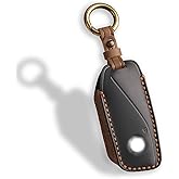 QBUC for BMW Genuine Leather Key Fob Cover – Luxury Protective Case with Keychain, Compatible with 2023-2025 BMW 7 Series 740/760i, i5, i7, iX, X1, X5, X6, X7, XM (Black Leather)