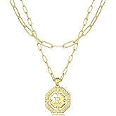Thaivor Layered Initial Necklaces for Women Dainty Paperclip Link Chain Choker Necklace 14K Gold Plated Octagon Letter Necklace Personalized Name Necklace Teen Gift Trendy Stuff Cute Jewelry Gifts