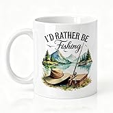 SRWNFOS I'd Rather Be Fishing Double-Sided Ceramic Mug, Funny Fisherman Mug for Men Women, Coffee Cup for Fishing Lover, Birthday Retirement Gifts for Dad Grandpa, Fisherman Gifts for Family Friend