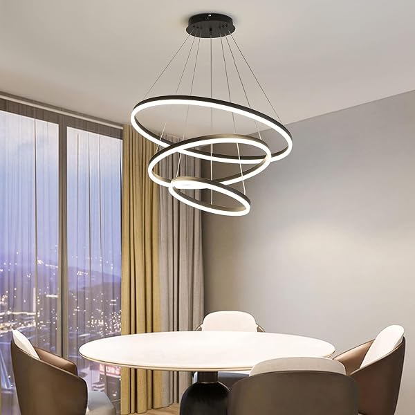 MATVEN MODERN CEILING CHANDELIER LIGHT, ACRYLIC ANTI-FLICKER BLACK PENDANT LIGHT FIXTURES WITH REMOTE CONTROL DIMMABLE 3 COLOR MODE & BRIGHTNESS ISLAND LIGHTS FOR KITCHEN DINING ROOM