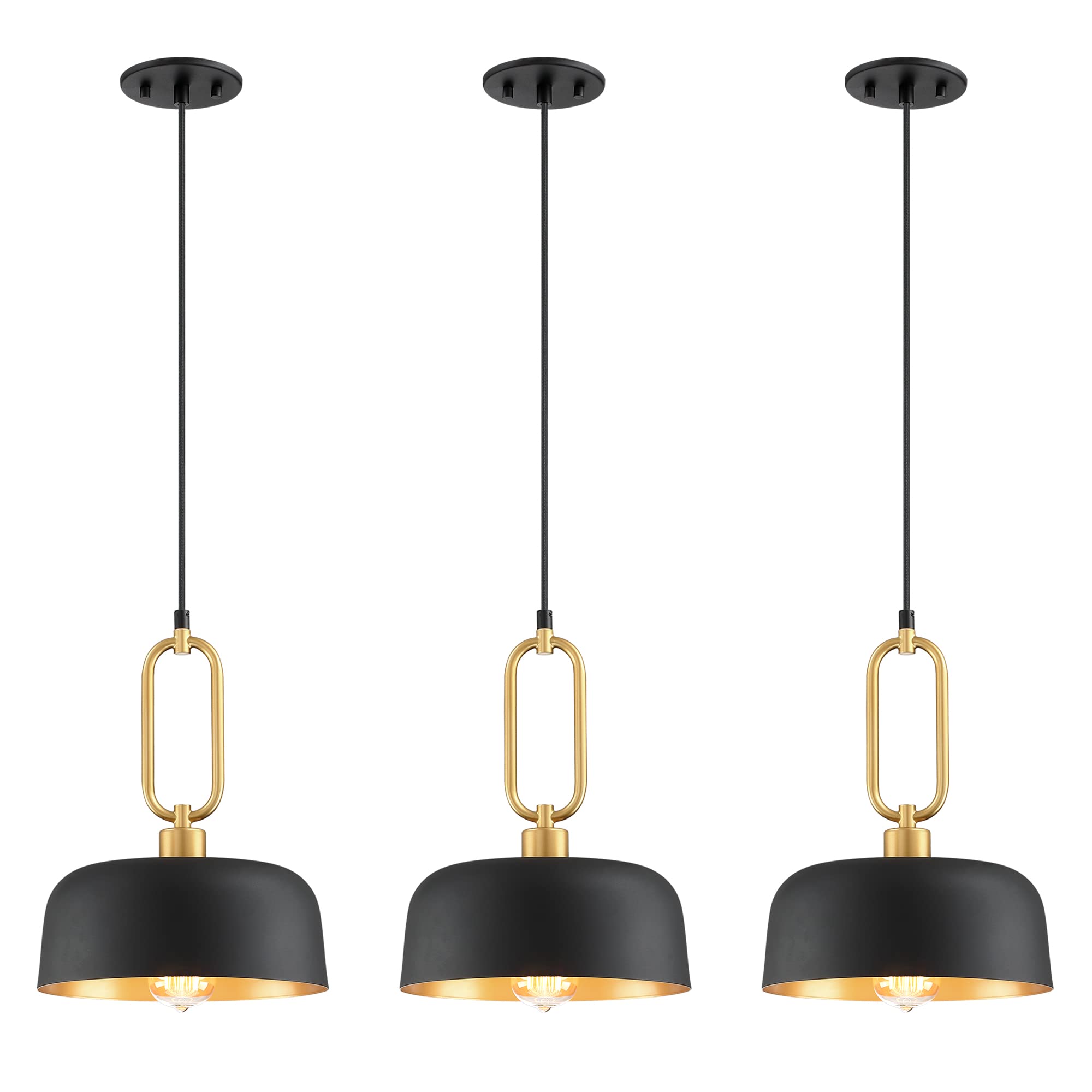 Photo 1 of Industrial Pendant Lighting Fixture, Black Farmhouse Pendant Light, Adjustable Kitchen Lights Ceiling Hanging for Kitchen Island Hallway Dining Room 3 Pack