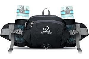 WATERFLY Fanny Pack Waist Bag: Fannie Pack 2 Water Bottle Holders Lumbar Belt Hiking Walking Running Jogging Camping Large Woman Man (Bottle Not Included)