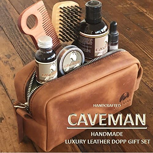 Caveman Luxury Leather DOPP Holiday Gift Set (Drunken Caveman (Bay Rum))