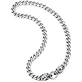 Stainless Steel Franco Link Curb Chain Bracelet With Skull Clasp - Unisex Vintage Style (8.66")