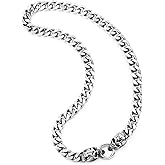 COOLSTEELANDBEYOND Mens Stainless Steel Curb Chain Skull Toggle Clasp Necklace, Gothic Style 12MM Wide 24 inches