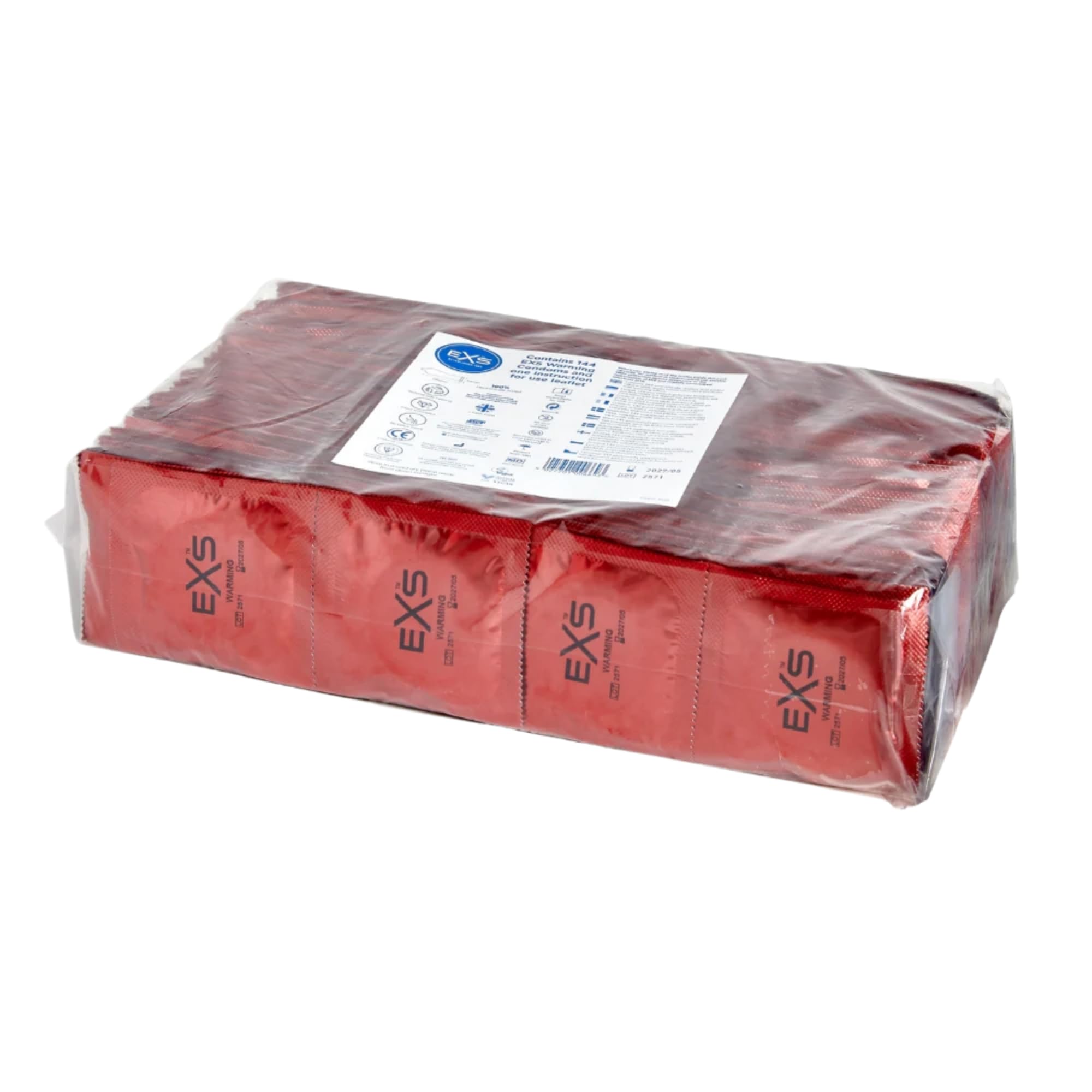 EXS Warming Condoms (144 Pack) Regular Fit, Premium Latex with Non-Spermicidal Lube, Flared with Teat, PETA-Approved Vegan Condom, 3 Year Life - CE Marked NHS Approved Male Condoms