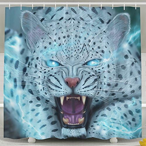 Big Cats Canine Tooth Fangs Snow Leopards Roar Fabric Decor Shower Curtain Bath Shower With Hooks Bathroom Curtains 60 X 72 Inch Bathroom Home Fashion