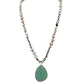 MINACHI Handmade Agate Pebble Pendant with Crystal Beads, Random Stone Shape, Vintage Women's Jewelry