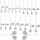 PH PandaHall 20 Sets 10 Styles Leather Cord End Caps with Lobster Clasps and Extender Chain and Jump Ring, 4~15mm Cord End Clasps Jewelry Clasps for Jewelry Making Necklace Bracelet Anklet, Platinum