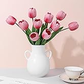 LILUYTO Pink Fake Tulips,18.5" PU Artificial Tulips Flowers for Spring Easter Home Kitchen Wedding Bouquet Bulk Mother's Gift Day Decorations