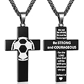 Soccer Cross Necklace for Men, Bible Verse Pendant Gifts for Birthday Christmas, Baptism Christian Religious Soccer Accessories Stuff Gifts