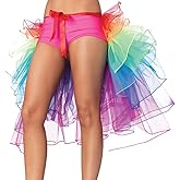 NHSUNRAY Women Girls Dancing Tutu Skirt Layered Organza Lace Rainbow Bustle Skirt Ruffle Tiered Clubwear,Multi-Color One Size with Adjustable Ribbon