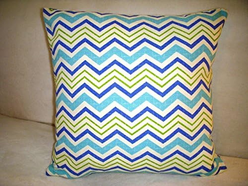 Blue Pillow Cover Stripe Deep Blue Lime White Turquoise Beach Farmhouse Modern Abstract Traditional Waverly Fabric Zipper