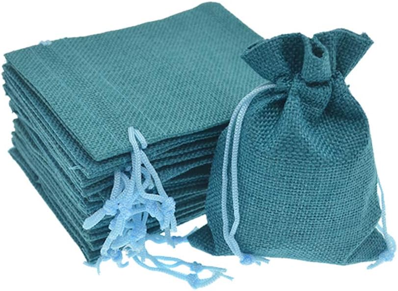 Bezall 20Pcs Burlap Bags with Drawstring, 3.9 x 5.5 Inch Burlap Wedding Party Favor Bags Jute Jewelry Sacks Christmas Candy Gift Pouches (Peacock Blue)