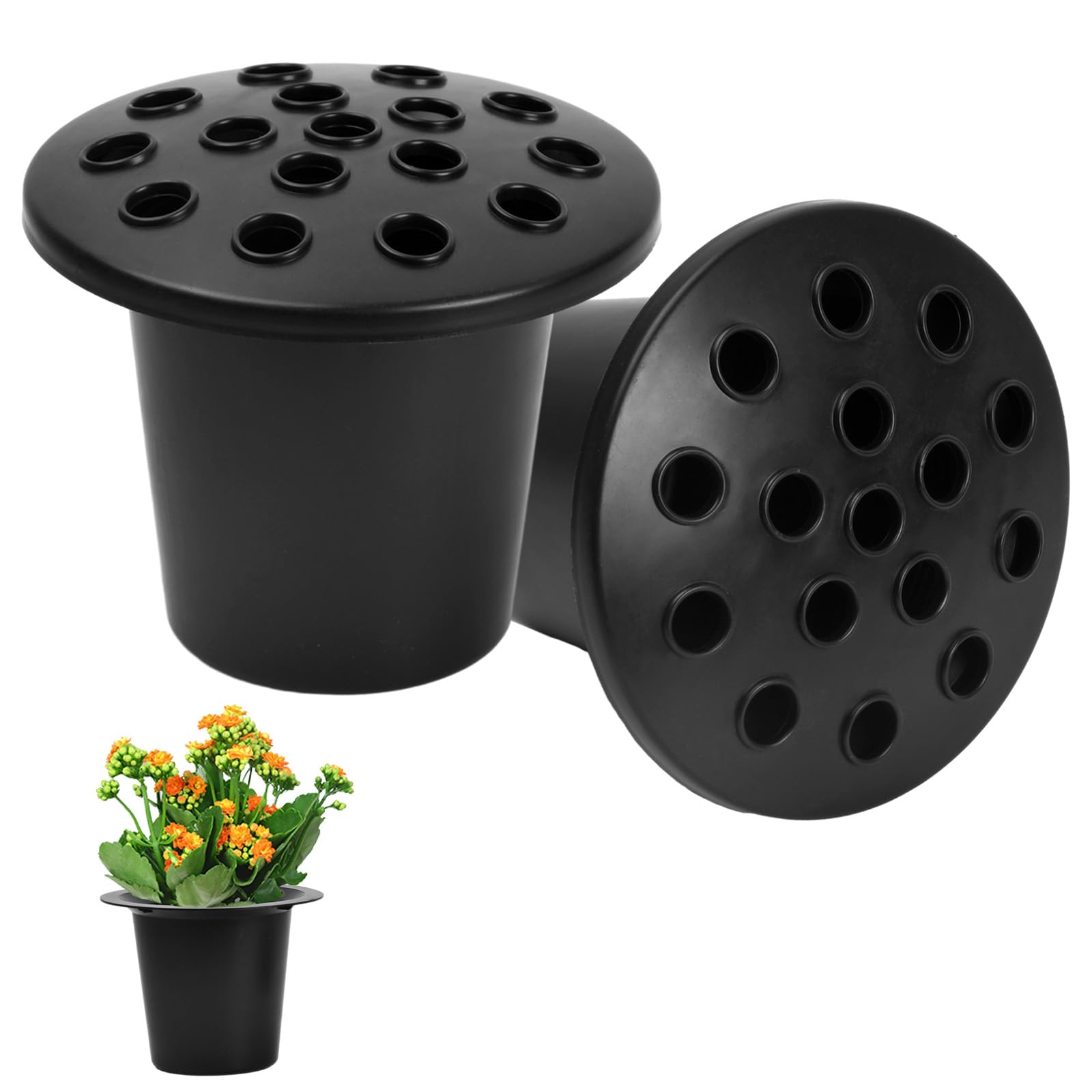 Hoxfly Set of 2 Black Memorial Grave Vases with Lids, Grave Flower Pot, Memorial Vase for Grave, Grave Vase for Grave Decoration, Flower Holder for Cemetery, Graveside, Gravestone (13 x 10 cm)