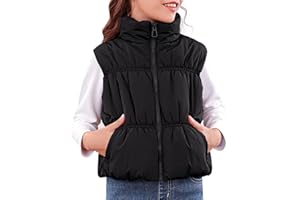 Imily Bela Girls Puffer Vest Stand Collar Sleeveless Warm Jacket Cute Outerwear With Pockets 7-14 Years