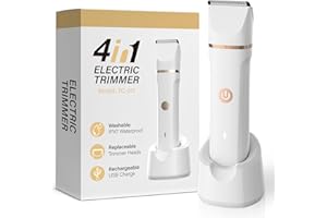 FREYARS 4-in-1 Electric Bikini Trimmer for Women - Painless Electric Razors for Facial/Body/Armpit/Pubic Hair, IPX7 Waterproof Replaceable Shaver Head & Nose Hair Trimmer for Travel, Gifts for Girlfriend Wife