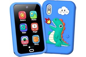 OVV Phone Toy for Kids Girls Boys Age 3-8 with Unicorn Case Gift Dual Camera 28 Games 2.8'' HD Touch Screen Music Player Video Audible Story Pedometer Alarm Clock Calculator Torch Learning Toys (Blue)