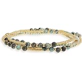Agriajun Gold Beaded Gemstone Stackable Stretch Bracelets for Women, Dainty Boho Handmade Natural Stone Bead Ball Layered Bracelet Summer Beach Jewelry Gift