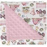 Pink Farm Animals Baby Blankets for Girls Barn Pig Duck Cow Horse Bows Tractors Soft Double Layer Swaddle Blankets Dotted Fleece Backing Farmyard Receiving Bed Throw Blanket for Newborn 30x40