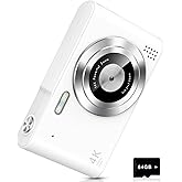 aycy Point and Shoot Digital Camera for Kids, UHD 4K 48MP with 64GB SD Card and 16X Digital Zoom Anti Shake, Compact Portable Small Gift for Students, Ivory White