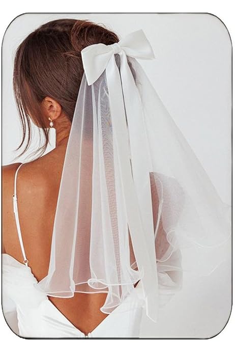 Bow Veil YISSION White Wedding Veil Bow Hair Barrette, Long Bridal