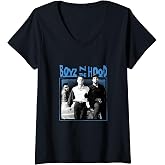 Womens Boyz n the Hood Group with Blue Logo V-Neck T-Shirt