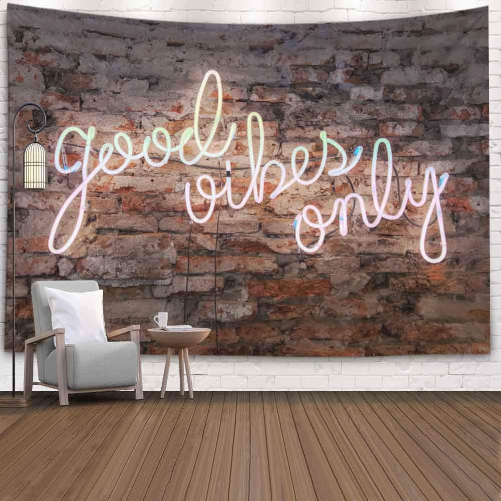 MuseshDecorative Wall Tapestry, Neon Phrase Good Vibes Only for Bedroom Living Room Outdoor 80X60 Inch