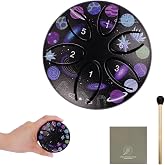 Dozzly Mini Rain Drum, 3 Inches 6 Notes Portable Steel Tongue Drum with Mallet, Music Book, Pre-Tuned, Exquisite Pattern Percussion Instrument for Meditation, Relaxation, Camping and Gift (Black)