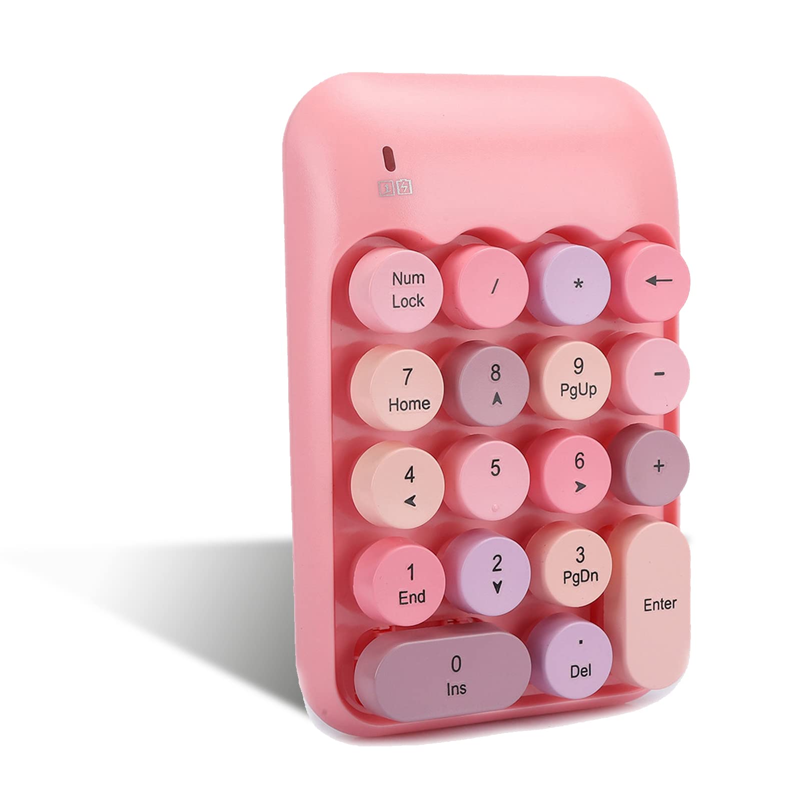 Dilwe Wireless Numeric Keypad, 18-Keys Portable Slim Mini Number Pad Retro Vintage Colorful Round Chocolate Keycap, Financial Accounting Number Keyboard for Laptop Notebook Desktop