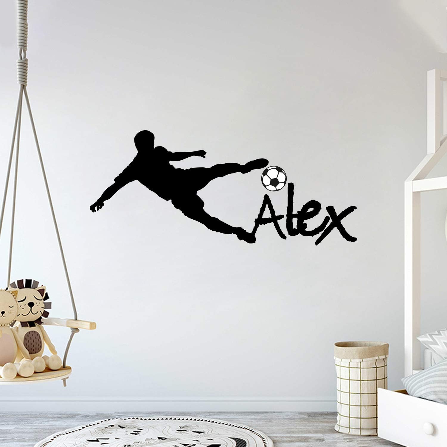 Custom Name - Soccer Player Boy Girl Mural - Baby's Mural Room Vinyl World Cup Wall Decal (Wide 50" x 25" Height)
