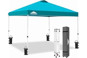 EAGLE PEAK Pop Up Canopy Tent with Wheeled Carry Bag, 8 Stakes, 4 Ropes, 4 Weight Bags, Easy Set Up Tent Canopy, 10x10 ft, 100sqft of Shade, Turquoise