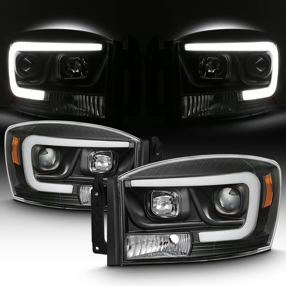 Amazon Com For 2006 2008 Dodge Ram 1500 06 09 Dodge Ram 2500 3500 Led Daytime Running Lamp Bar Projector Headlights Black Combo Automotive
