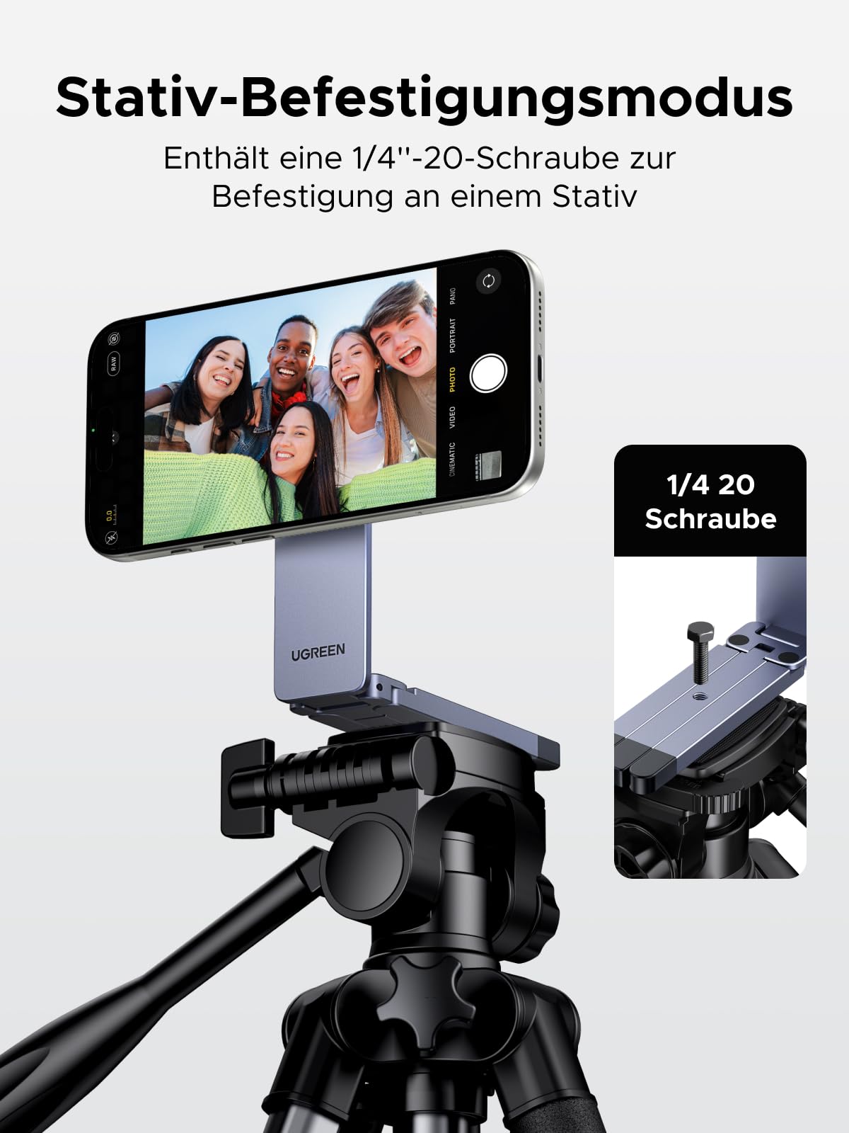 UGREEN Magnetisches Handy Stativ, Aluminium Magsafe Stativ, Enthält eine 1/4"-20-Schraube, Multifunktionaler Tragbarer Selfie-Stick Kompatibel mit iPhone 17 16 15 14 13 12 Sumsung und Magsafe Hülle 5