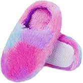 Girls Plush Faux Fur Slip on House Slippers Clog with Memory Foam - Bedroom Slippers Outdoor Indoor Faux Fur Lined