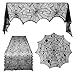 TUPARKA 3 Pcs Halloween Decorations Set, Spiderweb Rectangular Spooky Bat Lace Tablecloth, Spiderweb Round Lace Table Cover and Fireplace Scarf Cover for Halloween Party