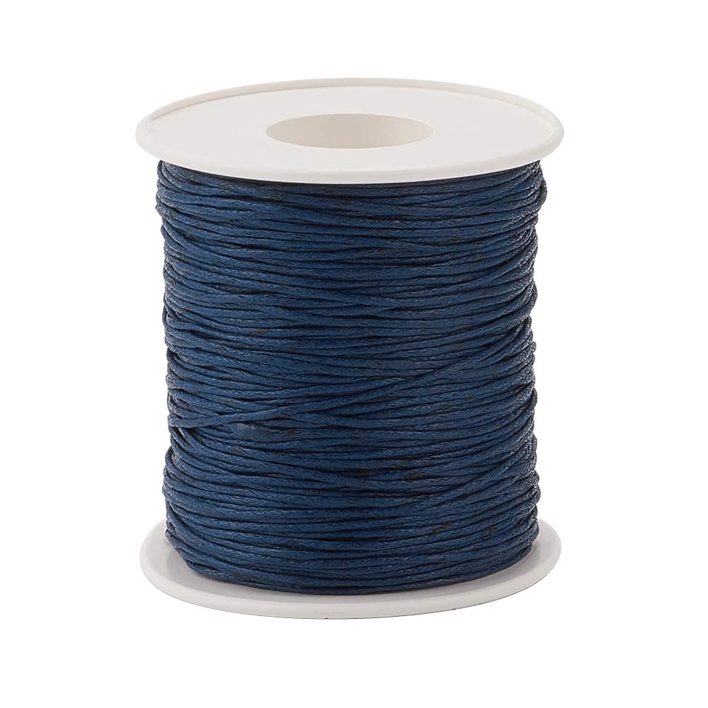 PandaHall 100 Yards/Roll Braided Cotton Cord 1mm Waxed Cotton Cord String for DIY Jewelry Making(PrussianBlue)