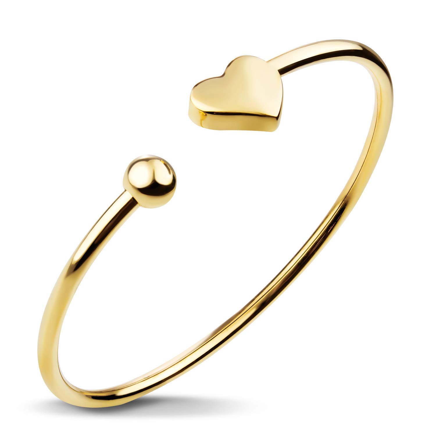 555Jewelry Stainless Steel Womens Ladies Cute Love Tiny Heart Romantic Gift Dainty Charm Open Cuff Fashion Fine Jewelry Accessory Bangle Bracelet, Yellow Gold