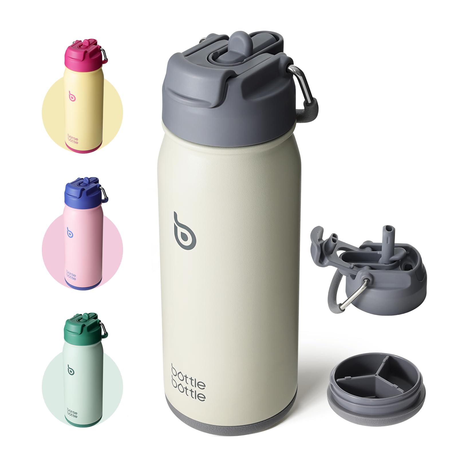 BOTTLE BOTTLE Stainless Steel Kids Water Bottle 16oz(470ml) Insulated Sports Water Bottle with Straw and Pills Holder for Gifts and School（Gray）
