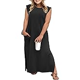 OLRIK Plus Size Maxi Dresses for Curvy Women 2026 Summer Casual Cap Sleeve Split Long Dress with Pockets Loose Fit