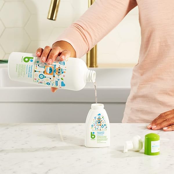 BABYGANICS FOAMING DISH & BOTTLE SOAP REFILL, FRAGRANCE FREE, PLANT-DERIVED CLEANING POWER, REMOVES DRIED MILK, 32 FL OZ (PACK OF 2), PACKAGING MAY VARY